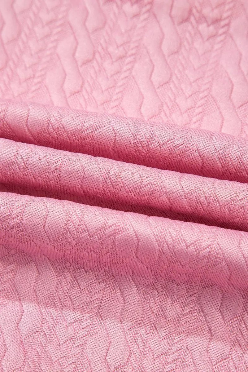 Pink Contrast Trim Textured Crewneck Tee And Pocketed Skirt Set - Love Salve